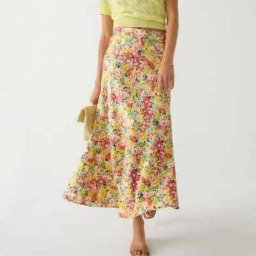 J.CREW $110 Pull On Flared Slip Midi Maxi Skirt in Painterly Floral Size XXL